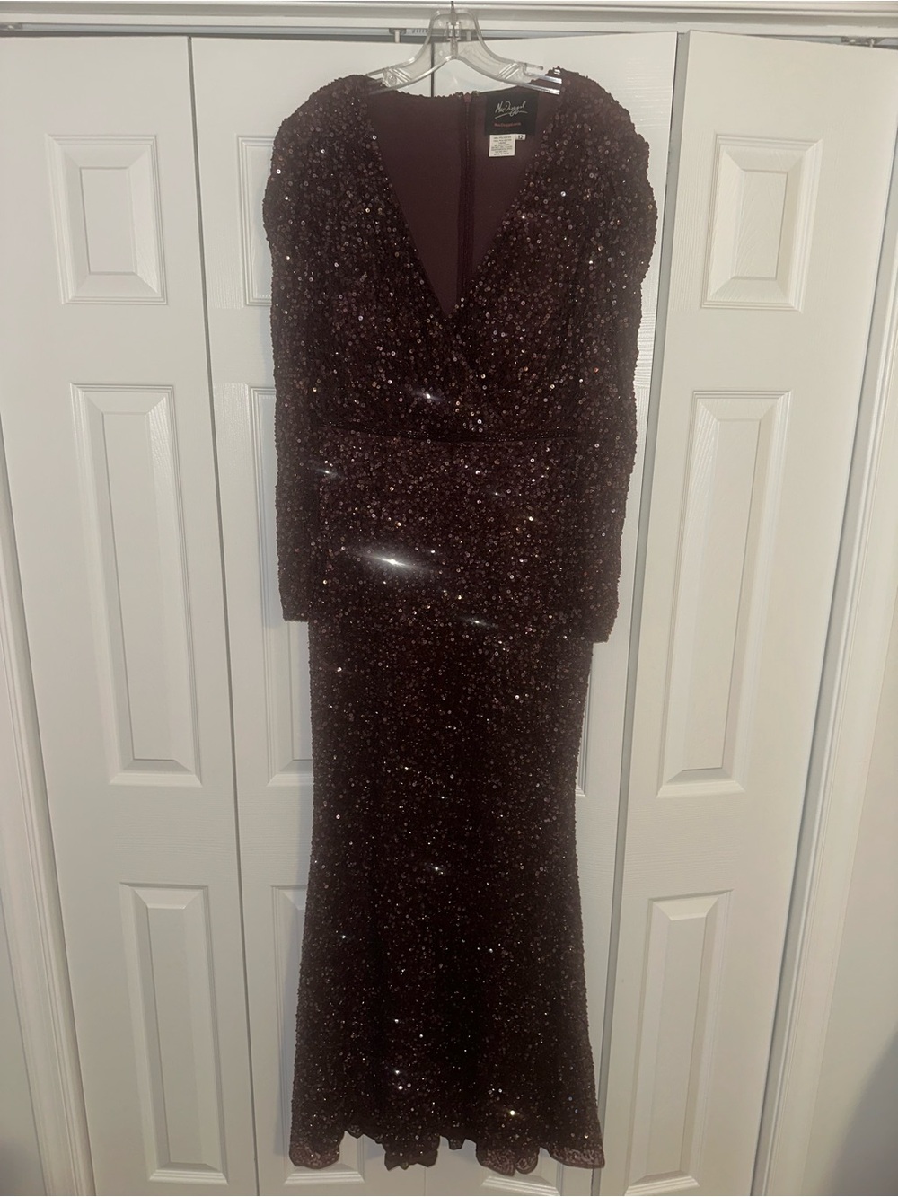 Mac Duggal Sequin Faux Wrap Gown- Size 12